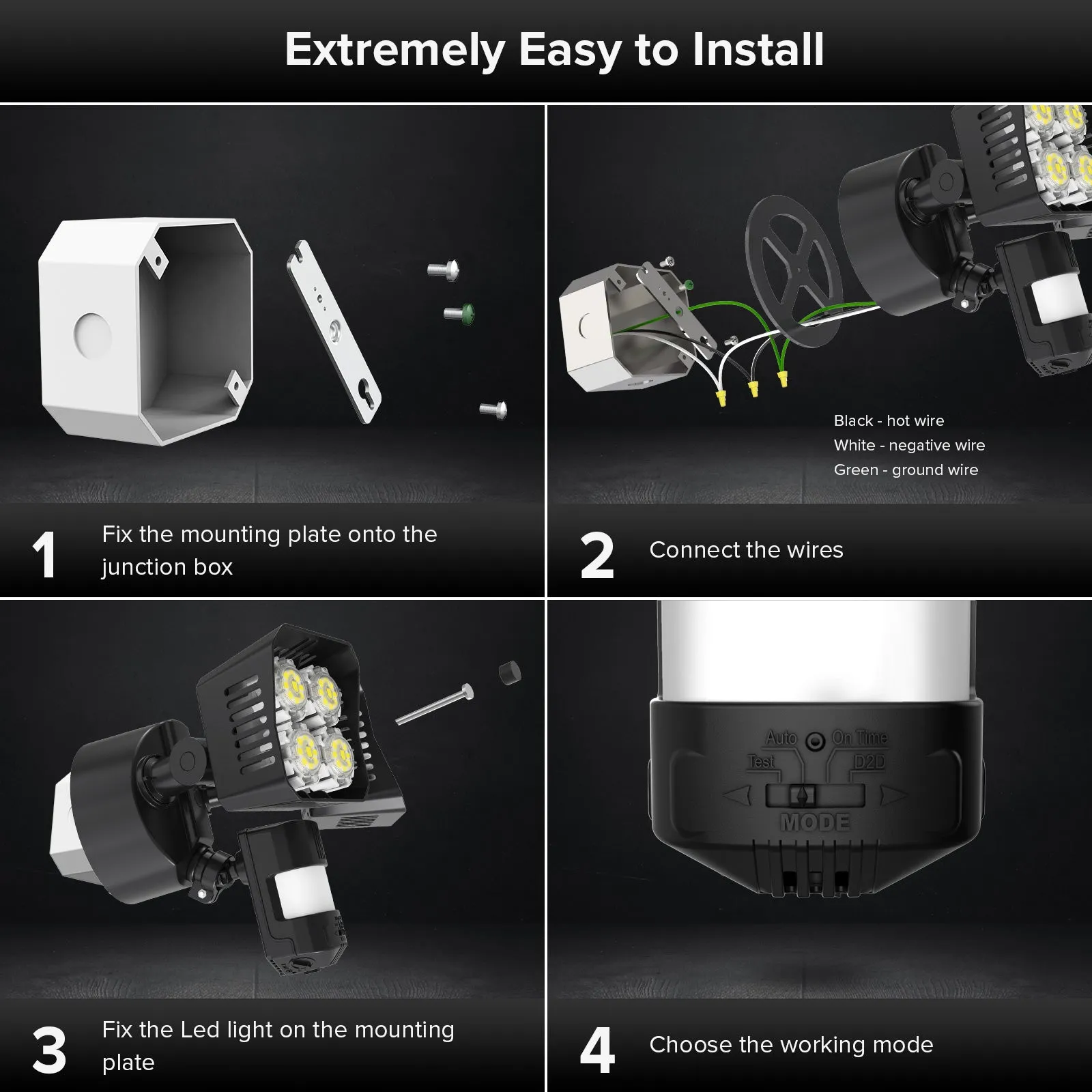 Square 36W LED Security Light (Dusk to Dawn & Motion Sensor)