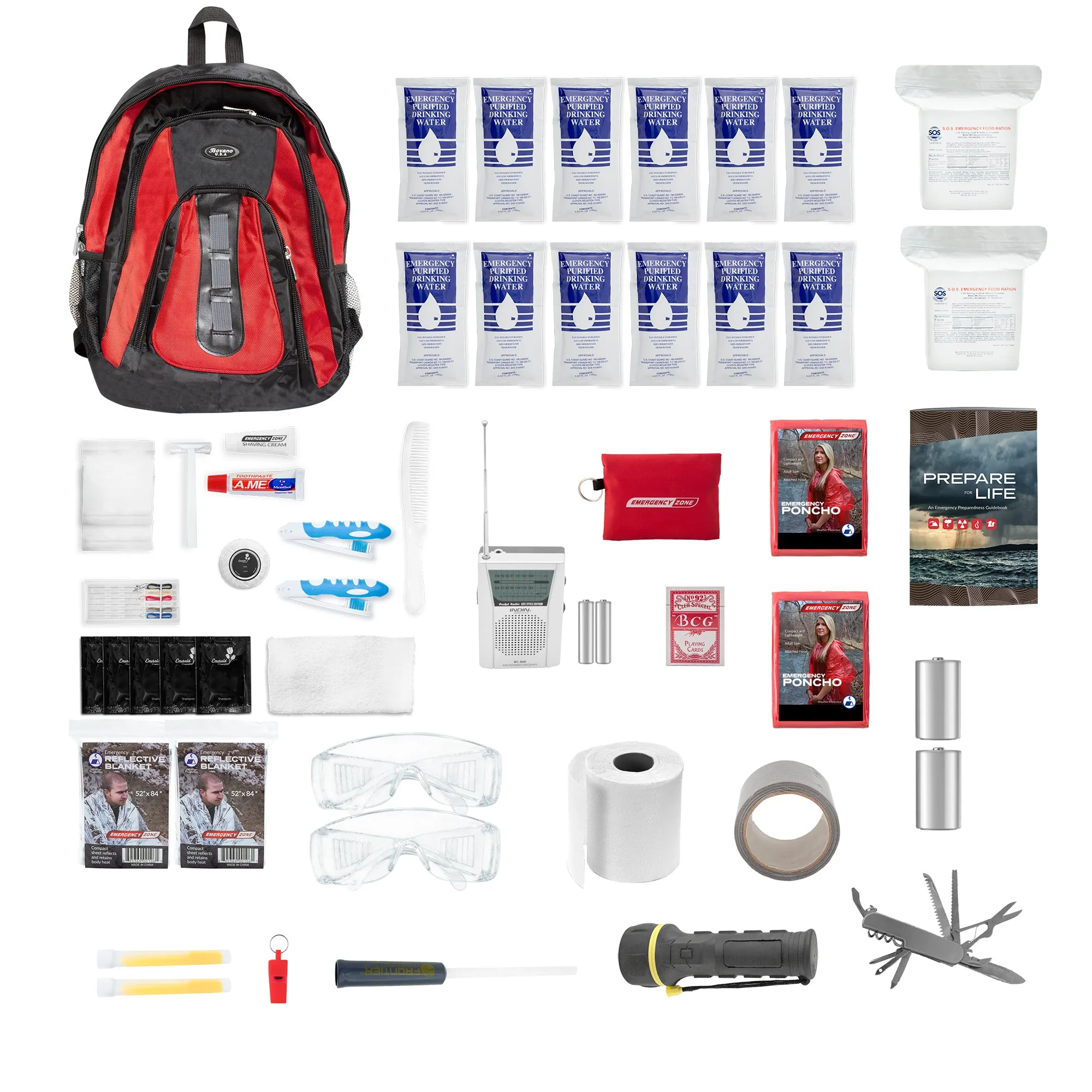 The Essentials Complete 72-Hour Kit - 2 Person: Black or Red Backpack