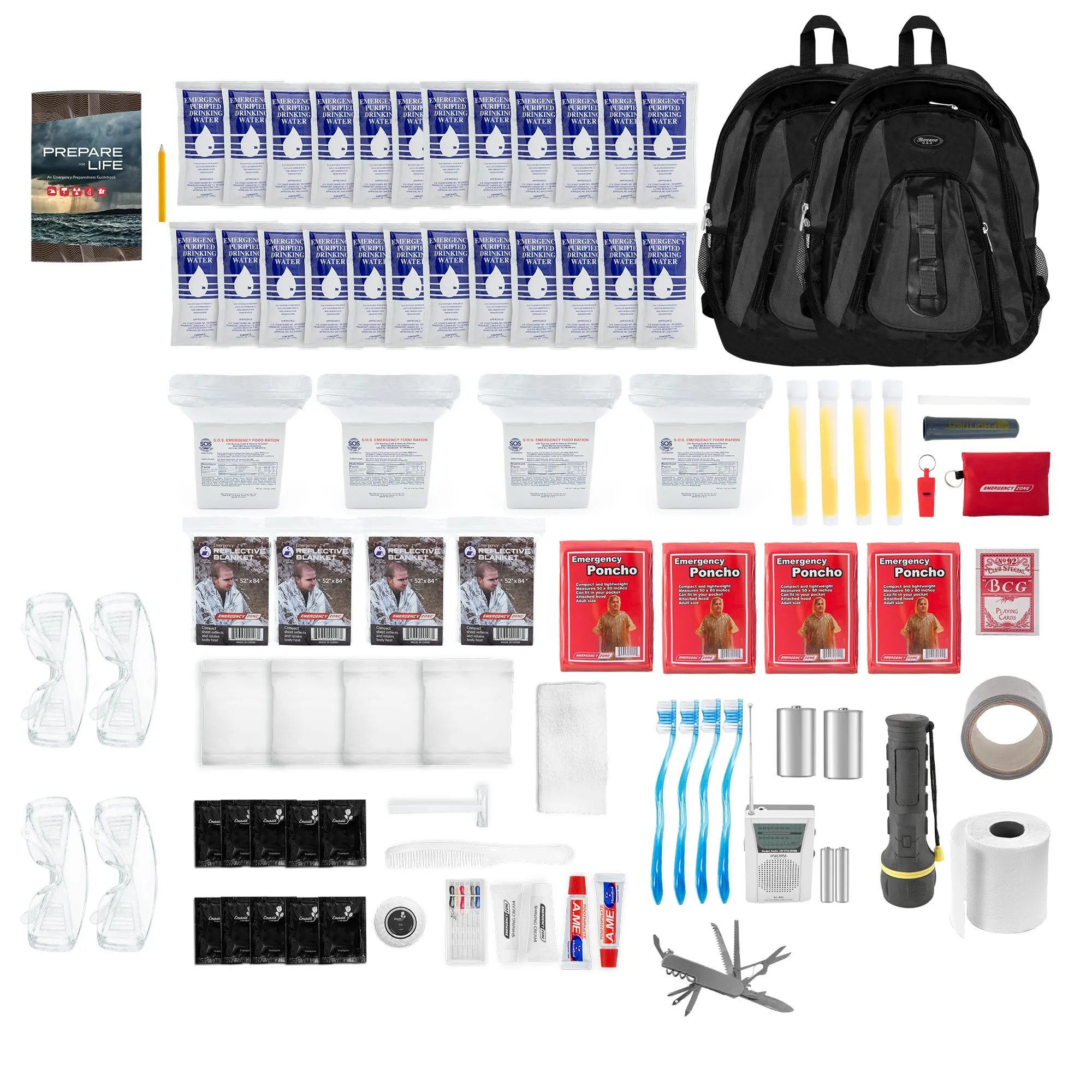 The Essentials Complete 72-Hour Kit - 4 Person: Black or Red Backpack