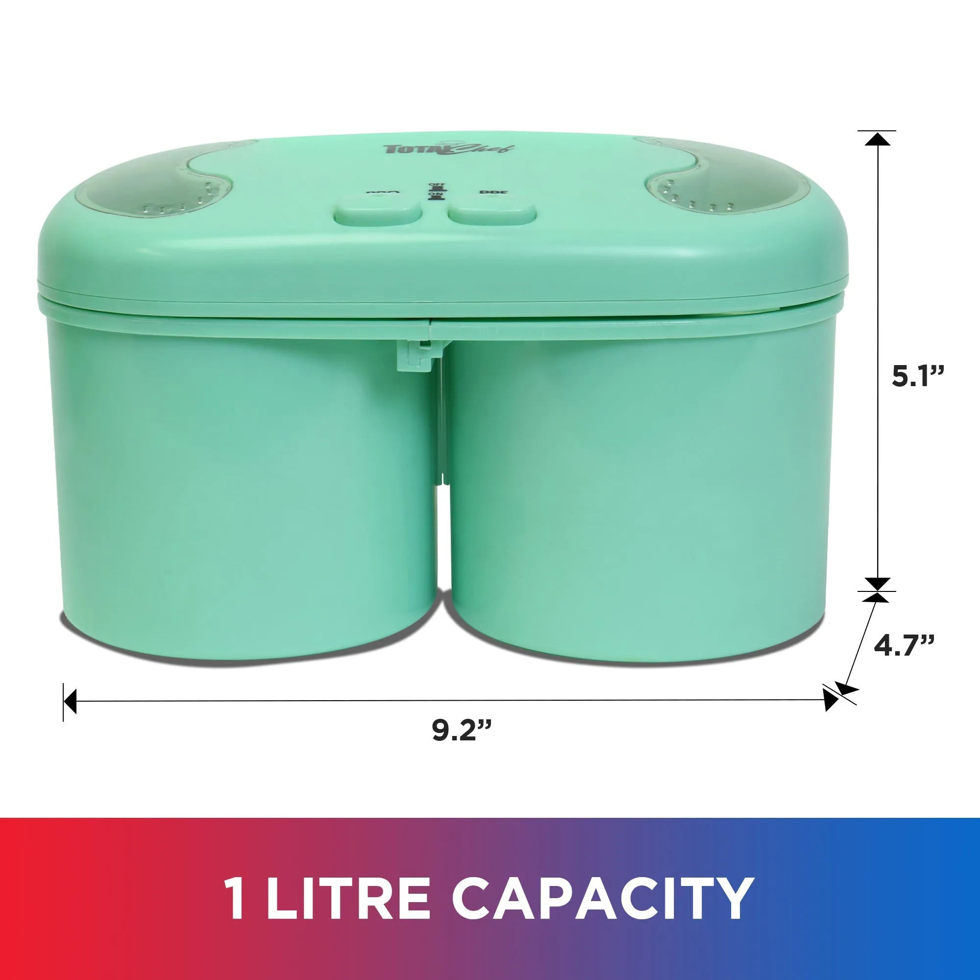 Total Chef Deluxe Double Treat Ice Cream Maker, 1.1 qt (1L), Green, Make 2 Flavors at Once of Frozen Yogurt, Sorbet, Gelato in Your Home Freezer, Uses 4 x AA Batteries (Sold Separately)