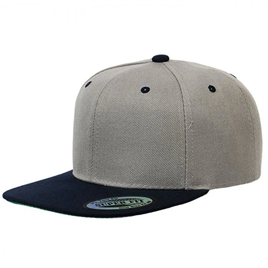 Two-Tone Blank Adjustable Flat Bill Plain Snapback Hats - More Colors