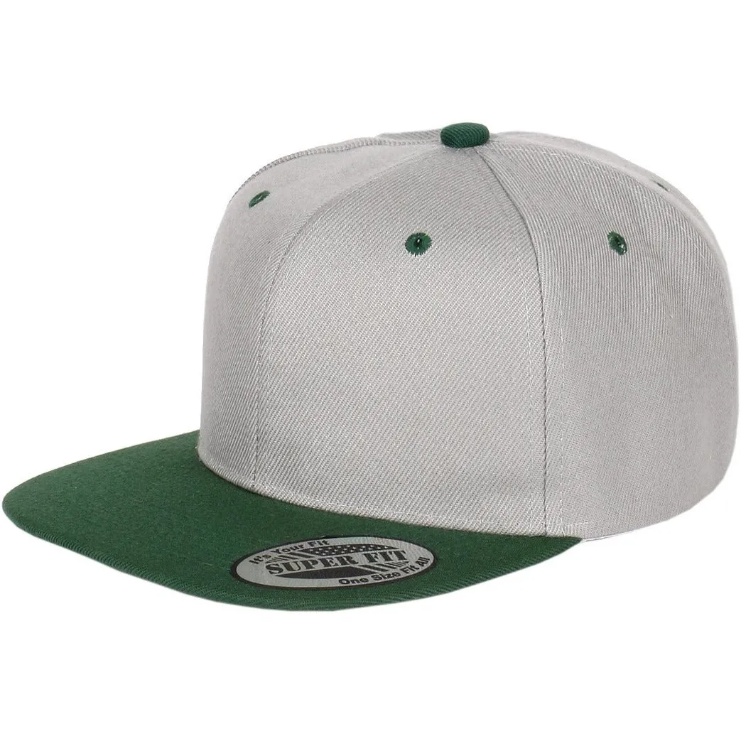 Two-Tone Blank Adjustable Flat Bill Plain Snapback Hats - More Colors