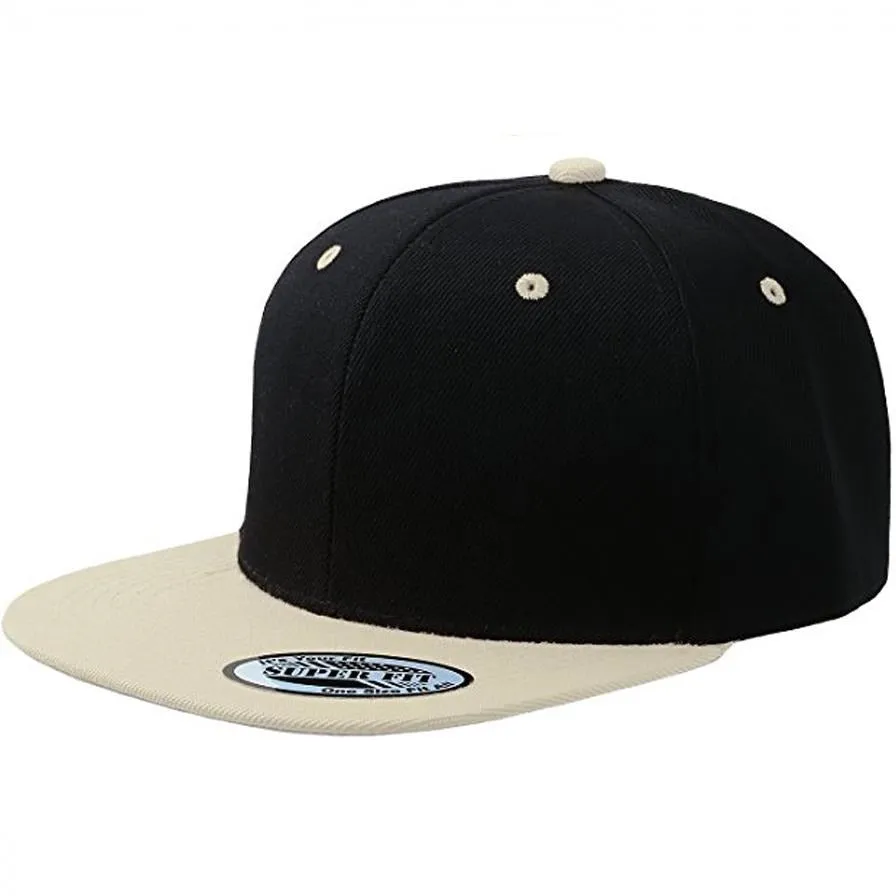 Two-Tone Blank Adjustable Flat Bill Plain Snapback Hats - More Colors