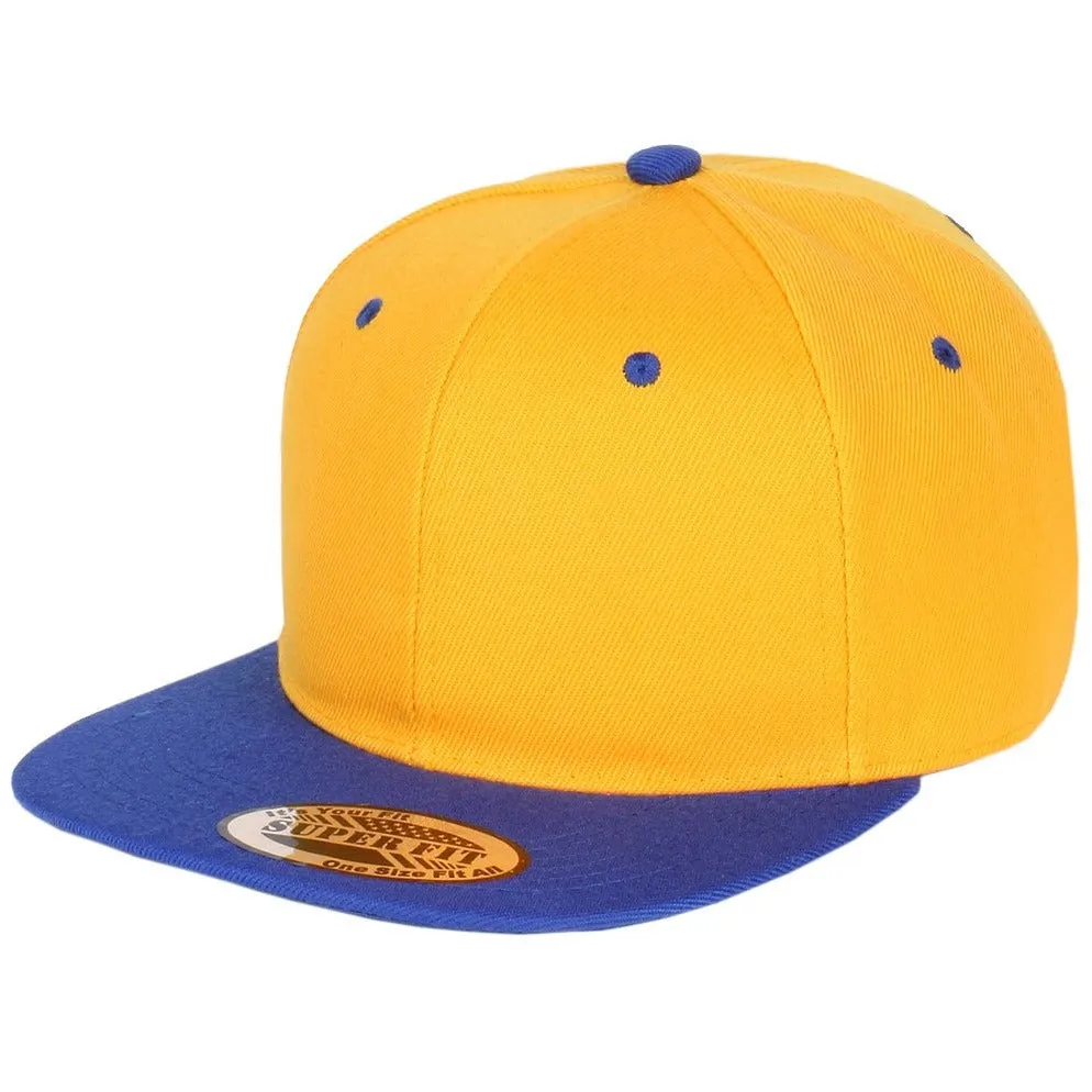 Two-Tone Blank Adjustable Flat Bill Plain Snapback Hats - More Colors