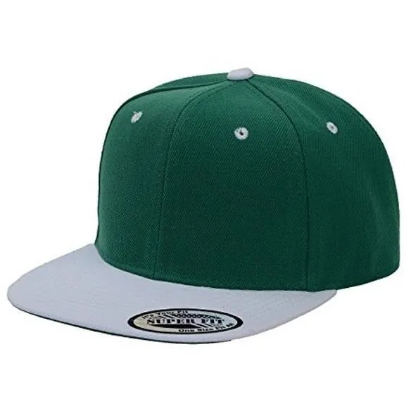 Two-Tone Blank Adjustable Flat Bill Plain Snapback Hats - More Colors