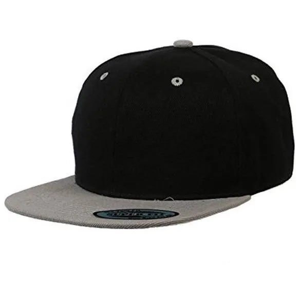 Two-Tone Blank Adjustable Flat Bill Plain Snapback Hats - More Colors