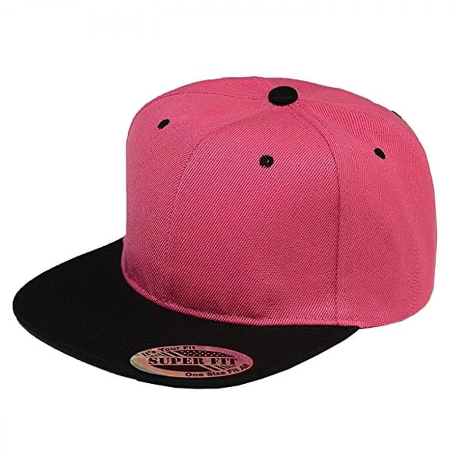 Two-Tone Blank Adjustable Flat Bill Plain Snapback Hats - More Colors