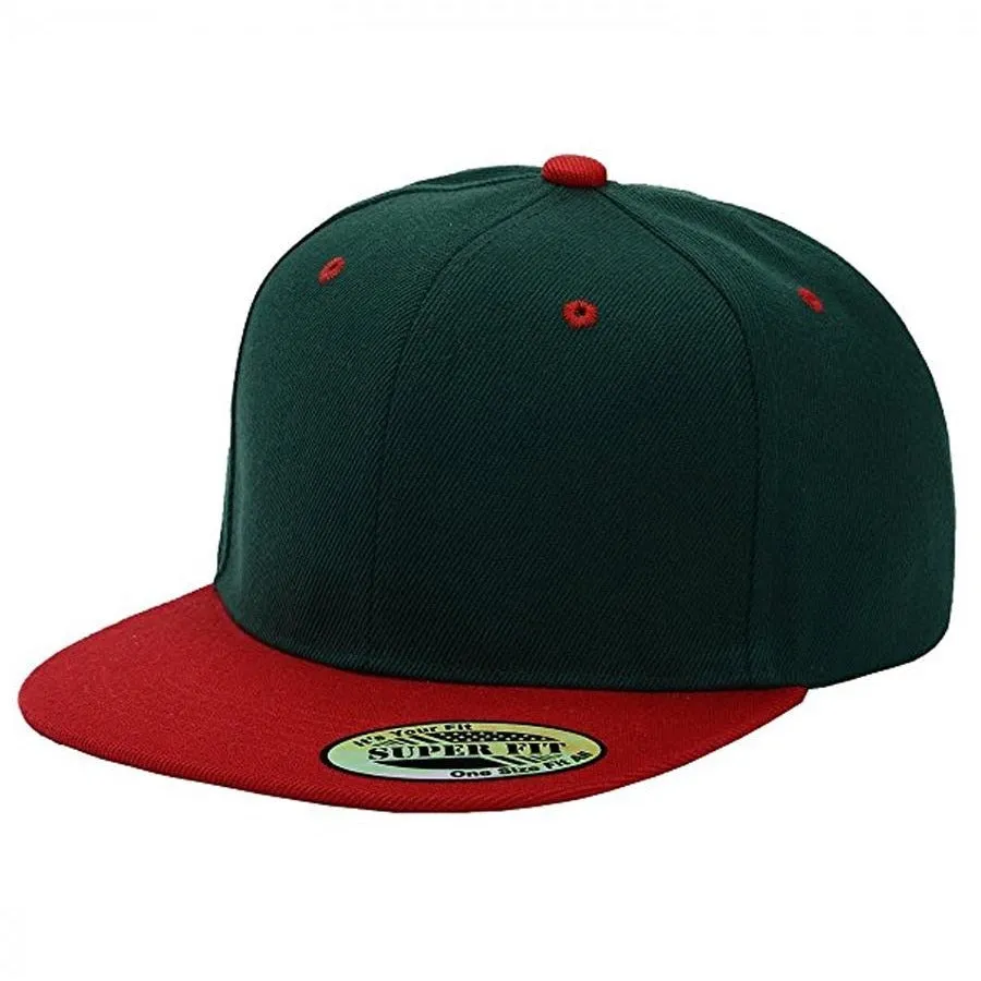 Two-Tone Blank Adjustable Flat Bill Plain Snapback Hats - More Colors