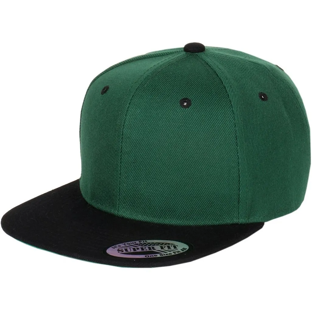 Two-Tone Blank Adjustable Flat Bill Plain Snapback Hats - More Colors