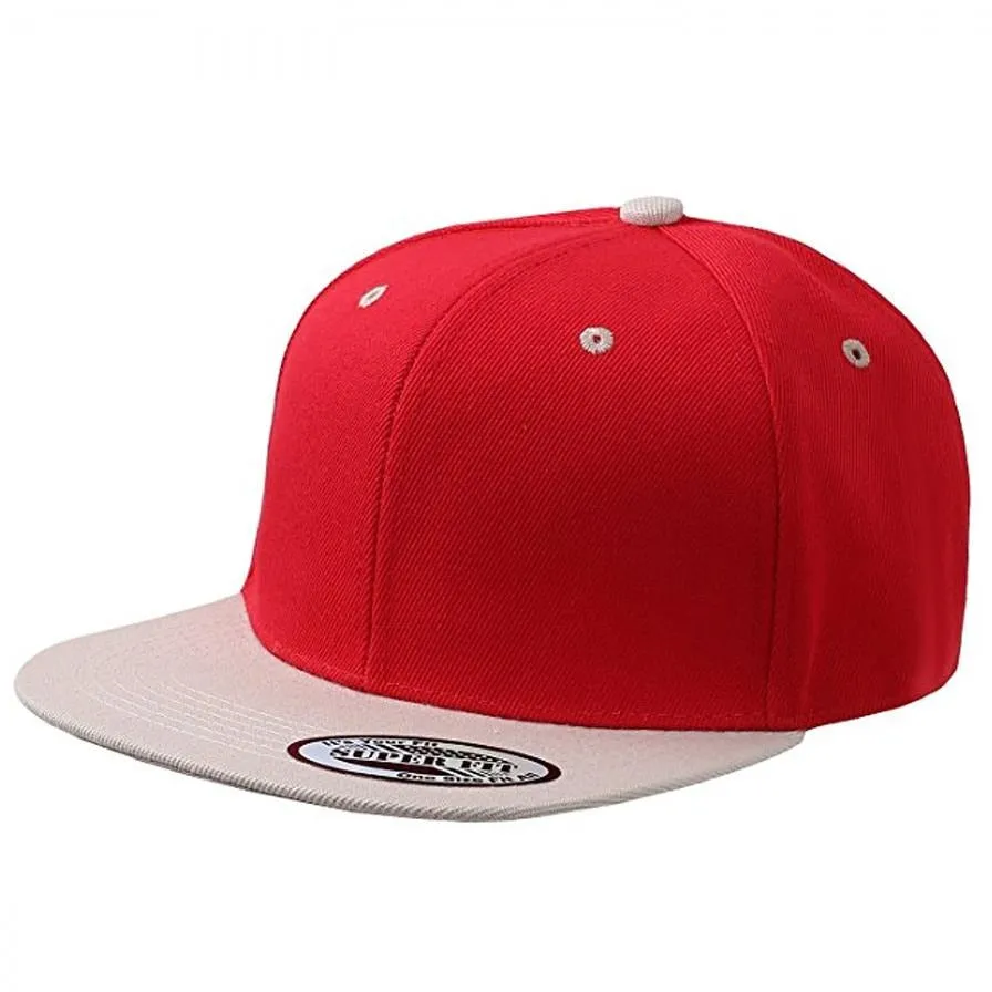 Two-Tone Blank Adjustable Flat Bill Plain Snapback Hats - More Colors