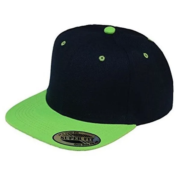 Two-Tone Blank Adjustable Flat Bill Plain Snapback Hats - More Colors