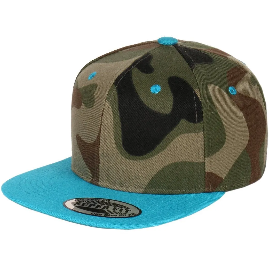 Two-Tone Blank Adjustable Flat Bill Plain Snapback Hats - More Colors