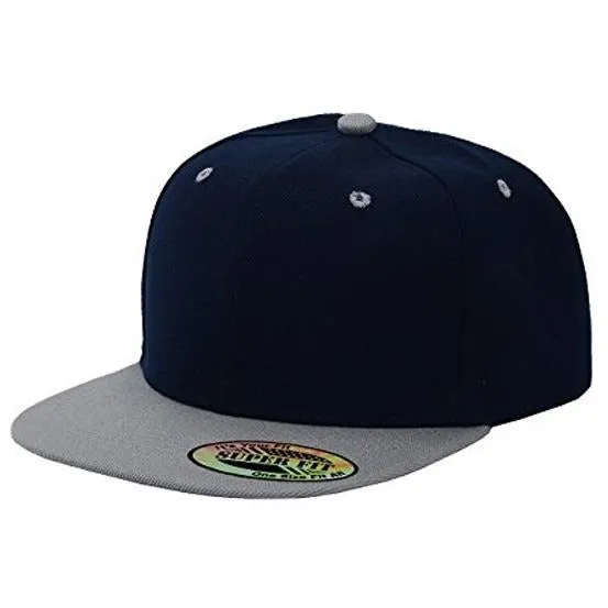 Two-Tone Blank Adjustable Flat Bill Plain Snapback Hats - More Colors