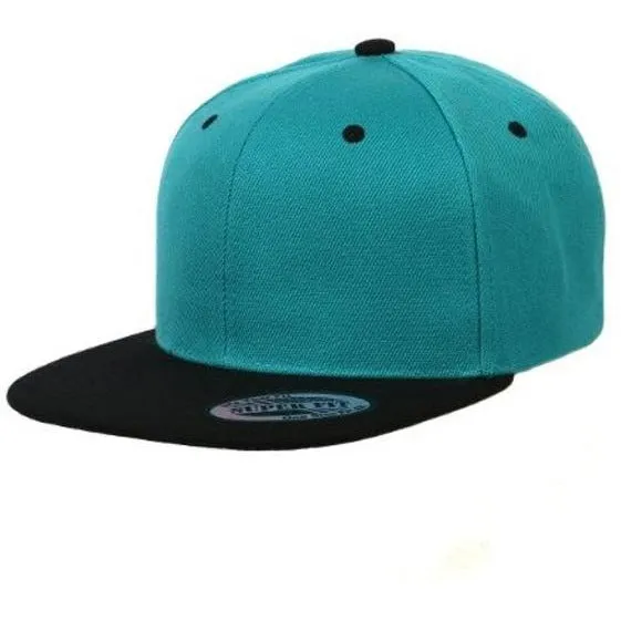 Two-Tone Blank Adjustable Flat Bill Plain Snapback Hats - More Colors