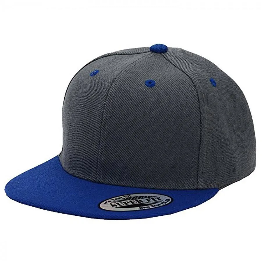 Two-Tone Blank Adjustable Flat Bill Plain Snapback Hats - More Colors