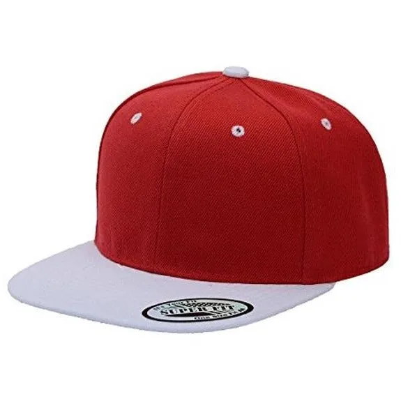 Two-Tone Blank Adjustable Flat Bill Plain Snapback Hats - More Colors