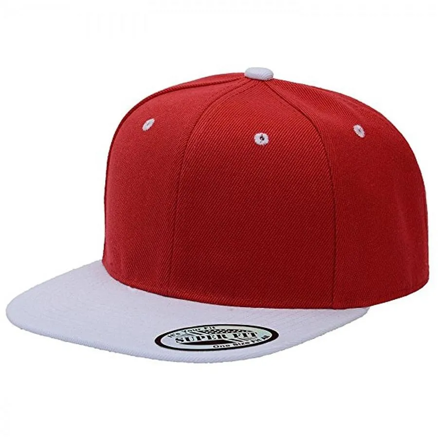 Two-Tone Blank Adjustable Flat Bill Plain Snapback Hats - More Colors