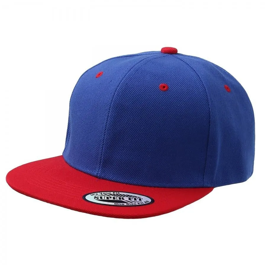 Two-Tone Blank Adjustable Flat Bill Plain Snapback Hats - More Colors