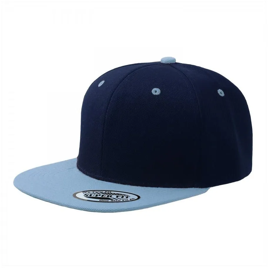 Two-Tone Blank Adjustable Flat Bill Plain Snapback Hats - More Colors