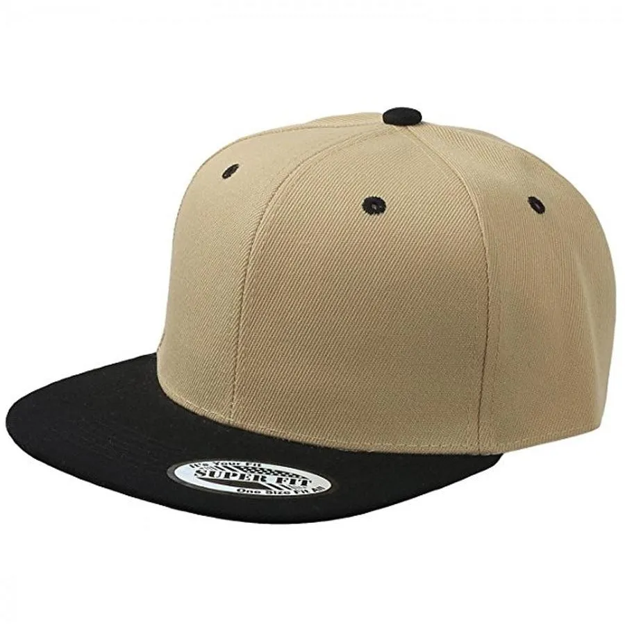 Two-Tone Blank Adjustable Flat Bill Plain Snapback Hats - More Colors