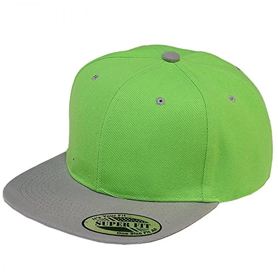 Two-Tone Blank Adjustable Flat Bill Plain Snapback Hats - More Colors