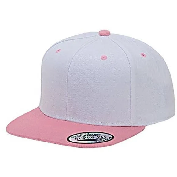 Two-Tone Blank Adjustable Flat Bill Plain Snapback Hats - More Colors