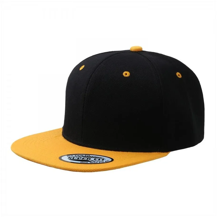 Two-Tone Blank Adjustable Flat Bill Plain Snapback Hats - More Colors