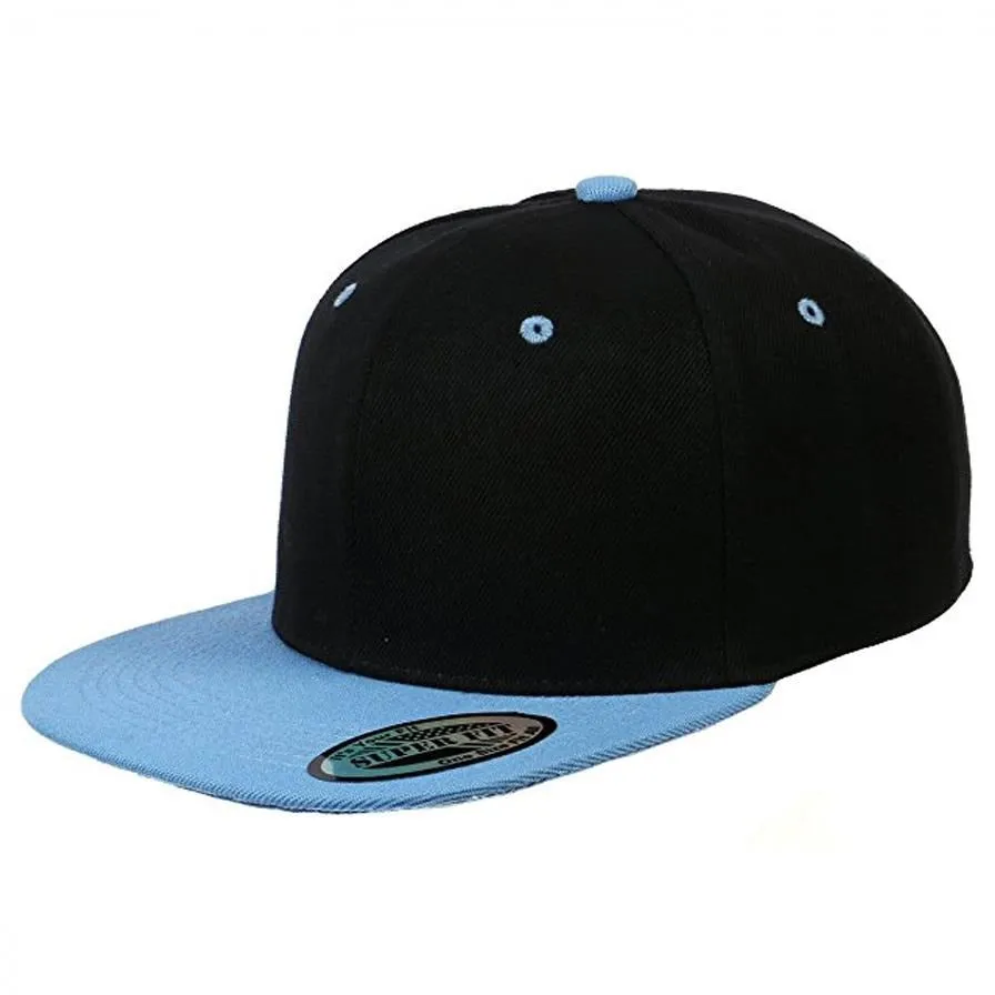 Two-Tone Blank Adjustable Flat Bill Plain Snapback Hats - More Colors