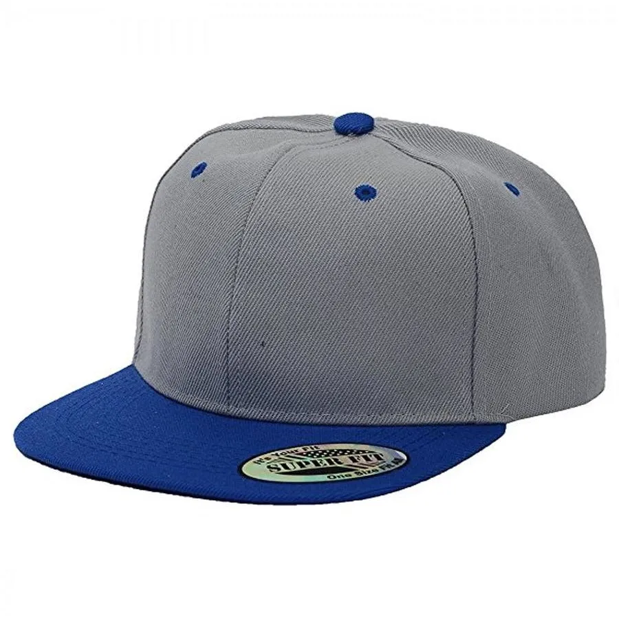 Two-Tone Blank Adjustable Flat Bill Plain Snapback Hats - More Colors