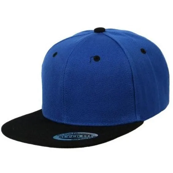 Two-Tone Blank Adjustable Flat Bill Plain Snapback Hats - More Colors