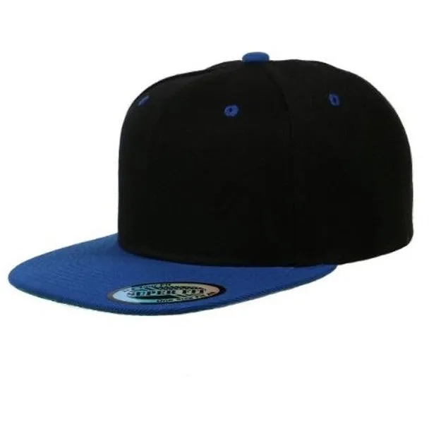 Two-Tone Blank Adjustable Flat Bill Plain Snapback Hats - More Colors