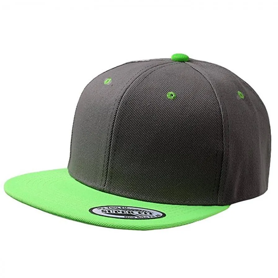 Two-Tone Blank Adjustable Flat Bill Plain Snapback Hats - More Colors