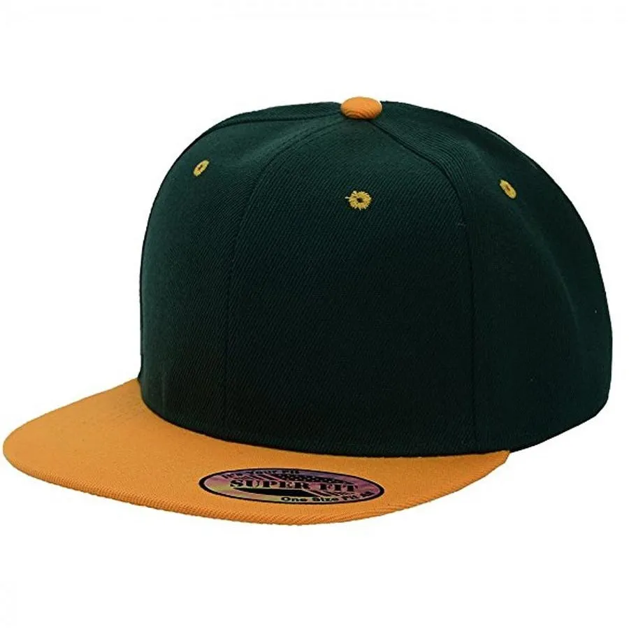 Two-Tone Blank Adjustable Flat Bill Plain Snapback Hats - More Colors