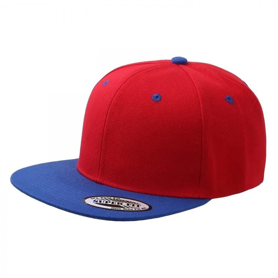 Two-Tone Blank Adjustable Flat Bill Plain Snapback Hats - More Colors