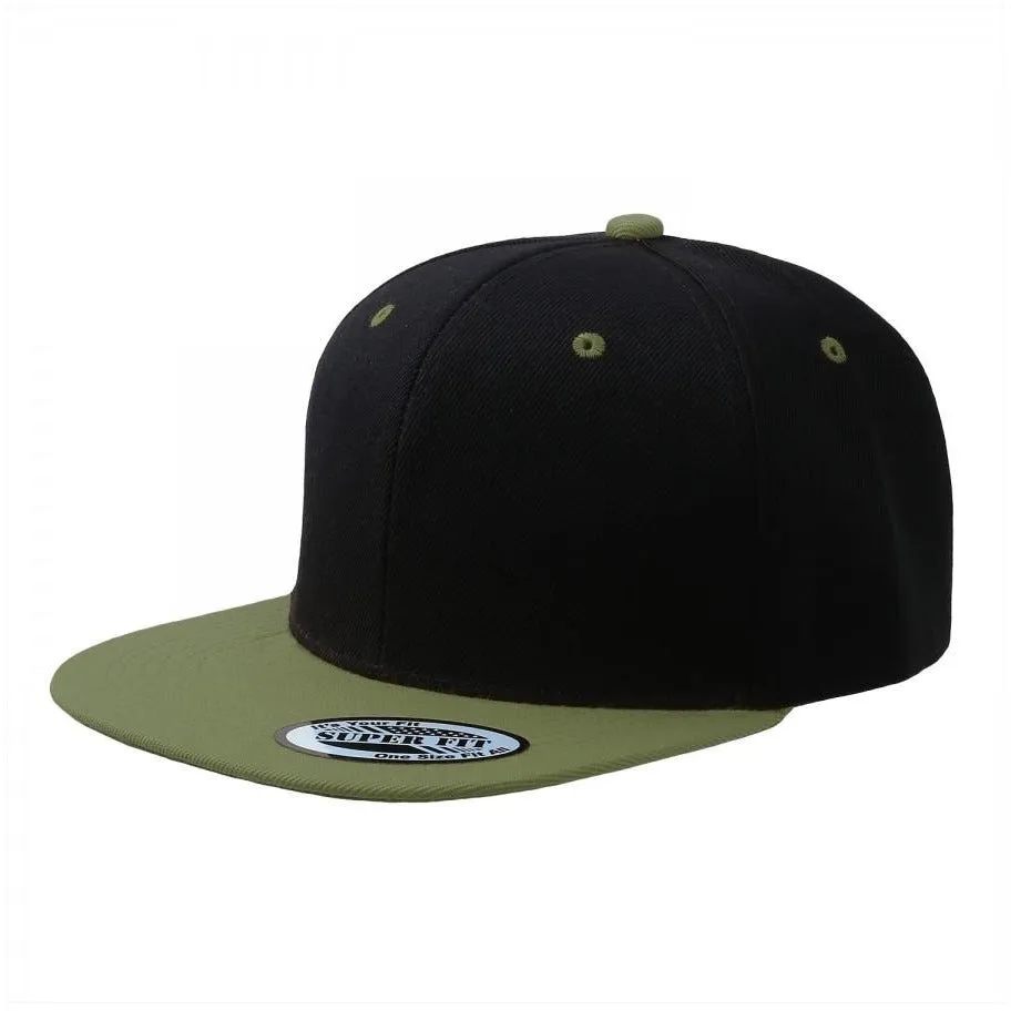 Two-Tone Blank Adjustable Flat Bill Plain Snapback Hats - More Colors