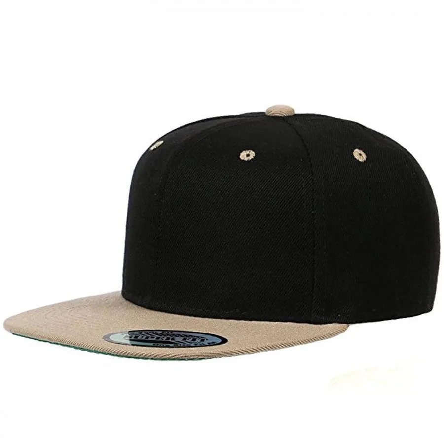 Two-Tone Blank Adjustable Flat Bill Plain Snapback Hats - More Colors