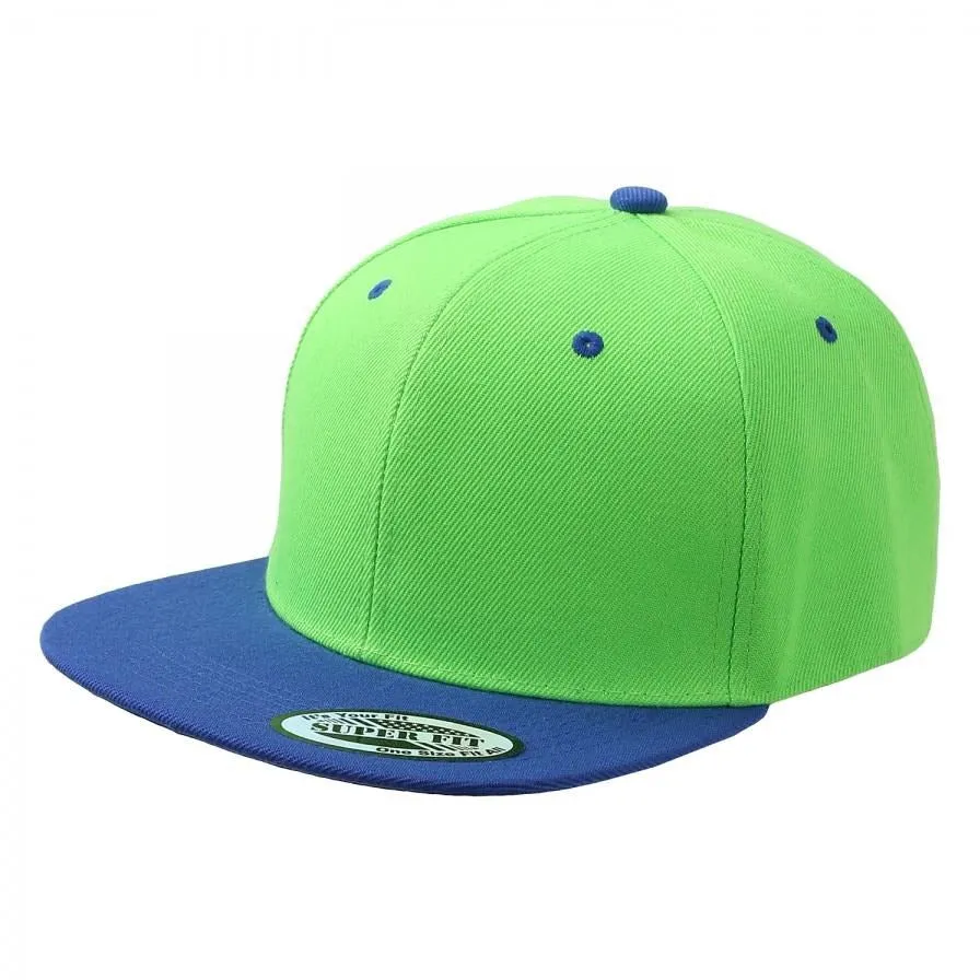 Two-Tone Blank Adjustable Flat Bill Plain Snapback Hats - More Colors