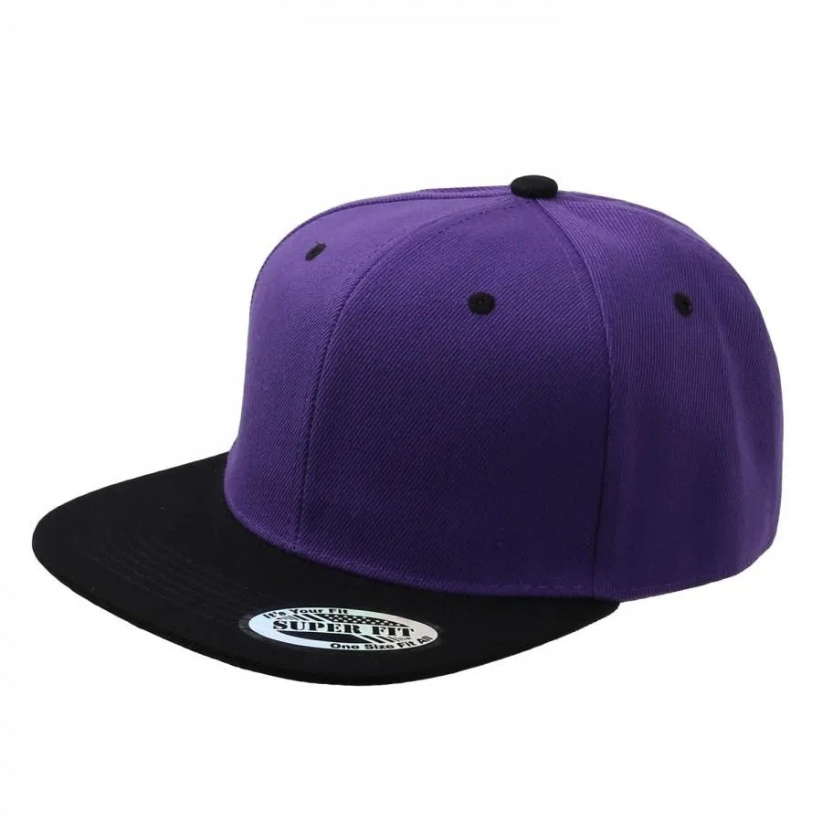 Two-Tone Blank Adjustable Flat Bill Plain Snapback Hats - More Colors