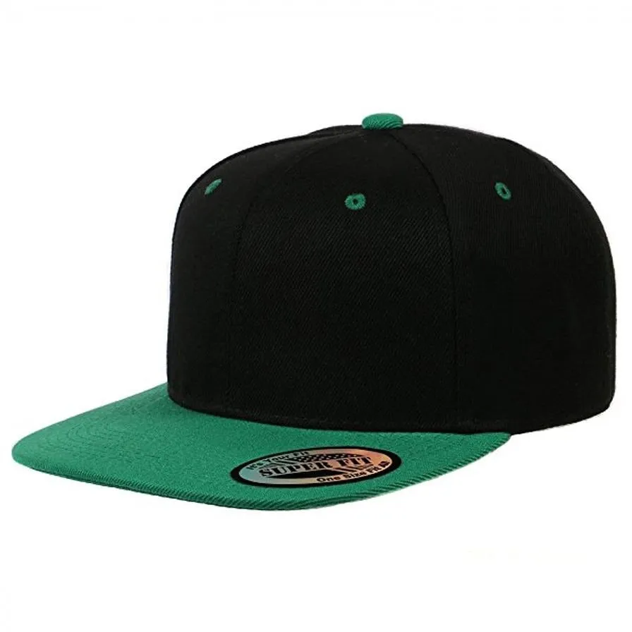 Two-Tone Blank Adjustable Flat Bill Plain Snapback Hats - More Colors