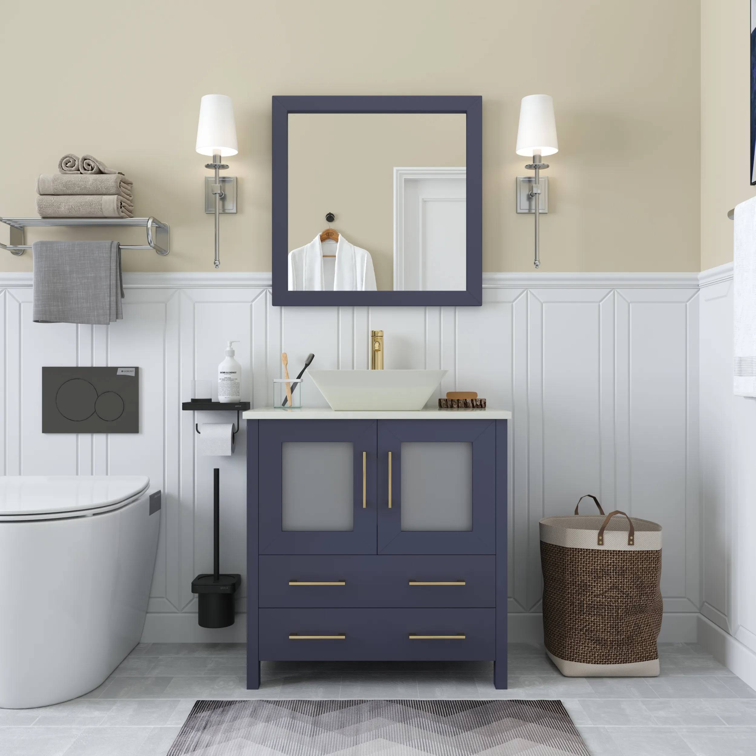 Vanity Art Ravenna 30" Bathroom Vanity Single Sink Set with Marble Top and Mirror VA3130 New