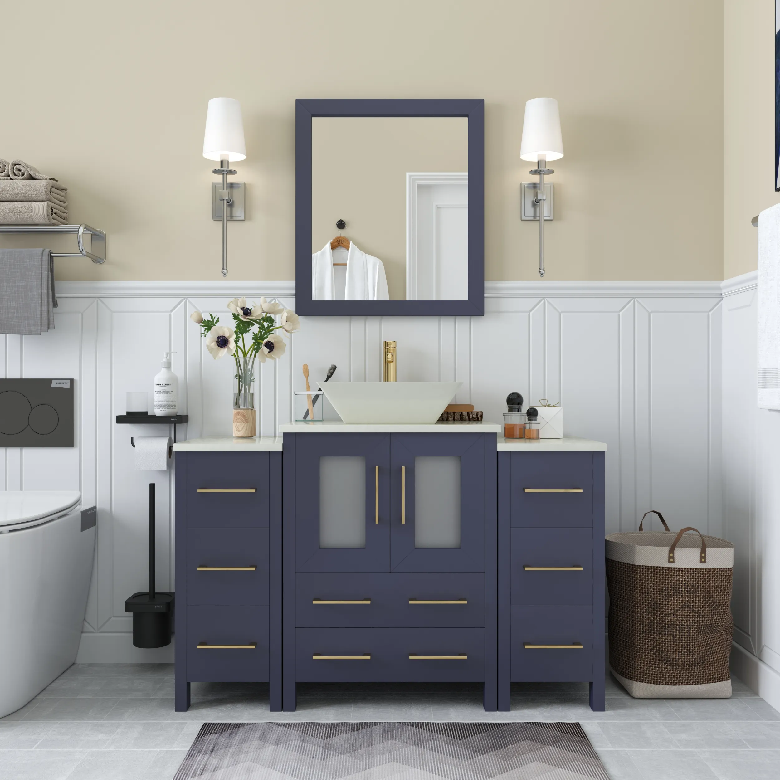 Vanity Art Ravenna 48" Bathroom Vanity Single Sink Combo Set with Marble Top and Mirror VA3124 New