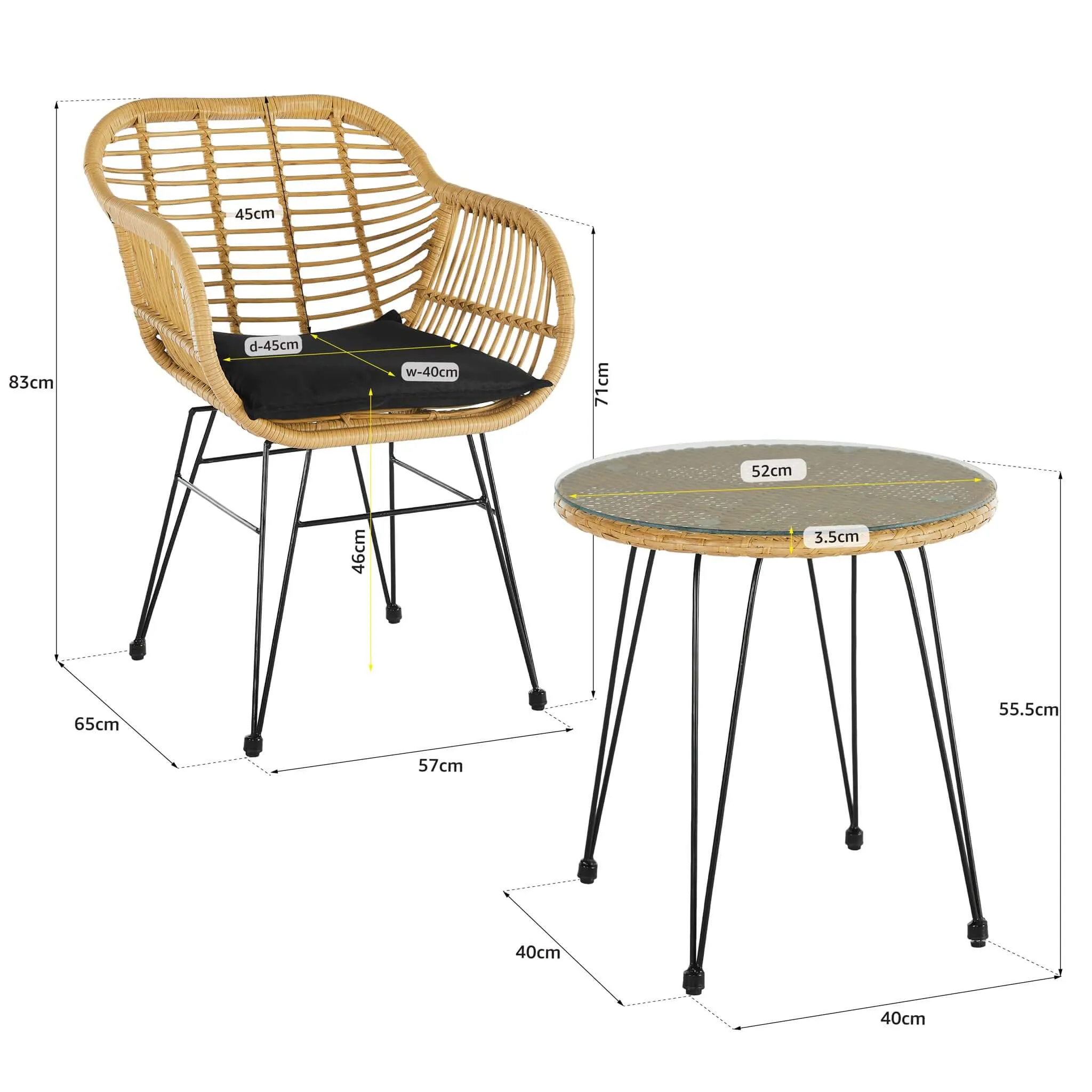 Vicenza Wicker Rattan Bistro Table & Chairs Set