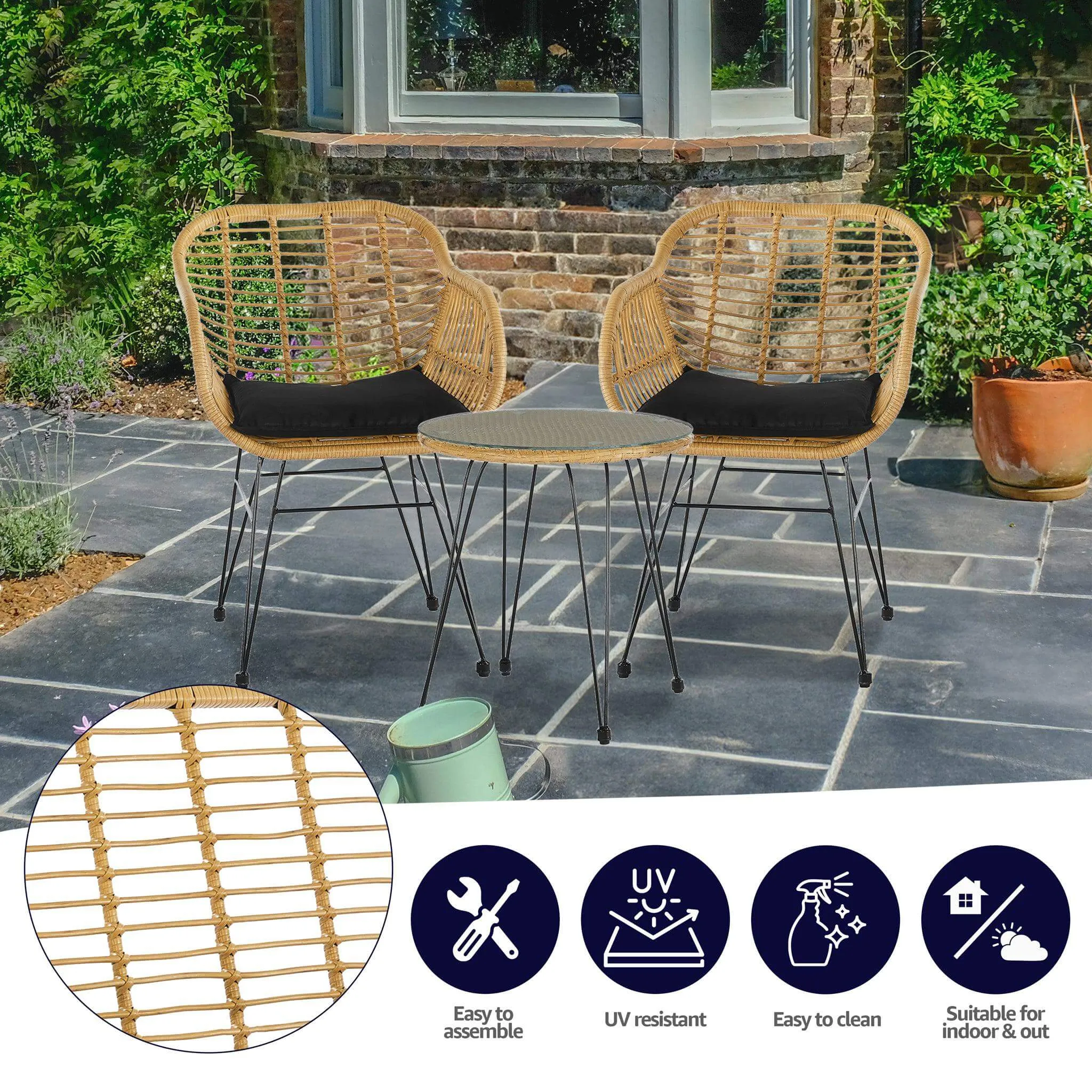 Vicenza Wicker Rattan Bistro Table & Chairs Set