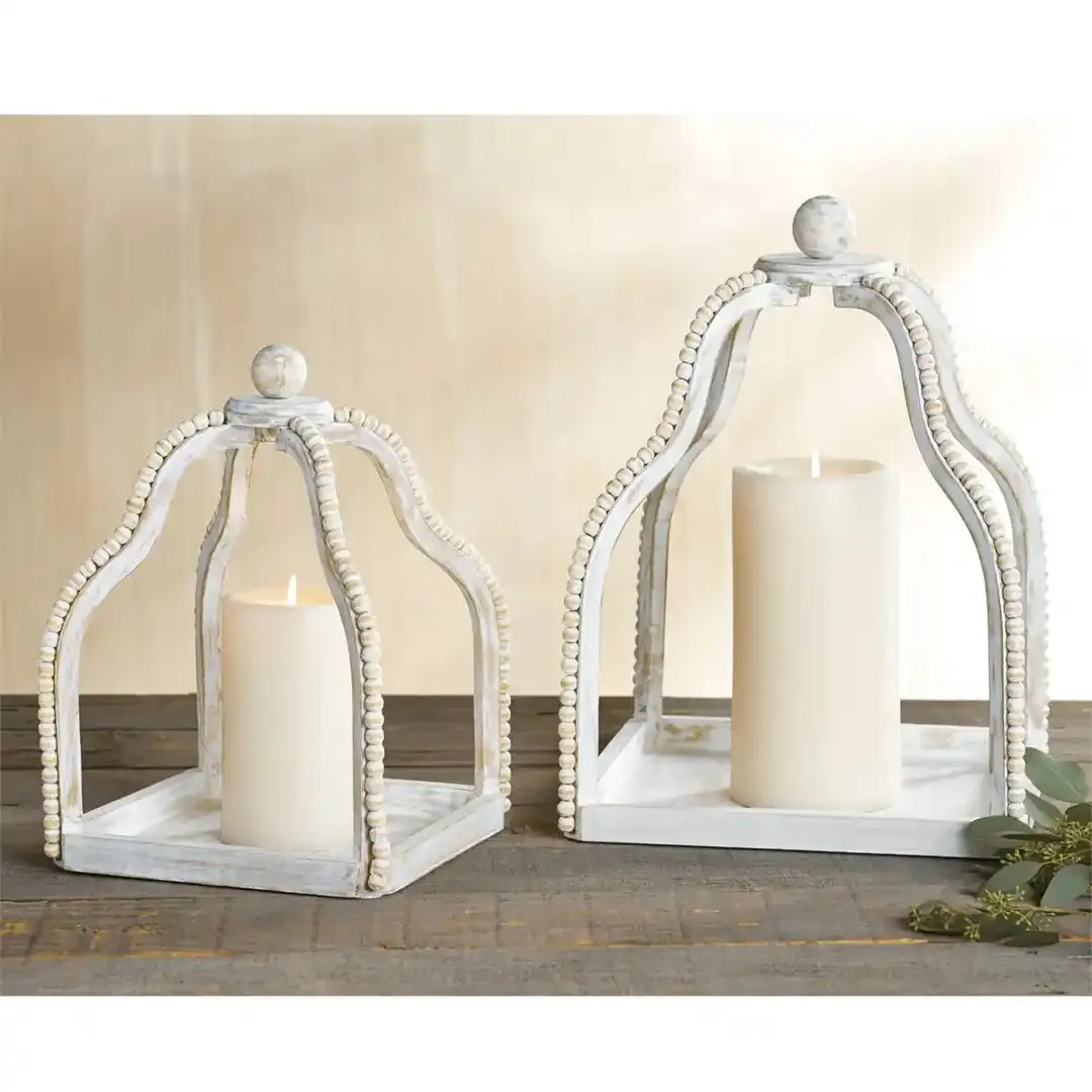 White-Washed Wood Beaded Lanterns